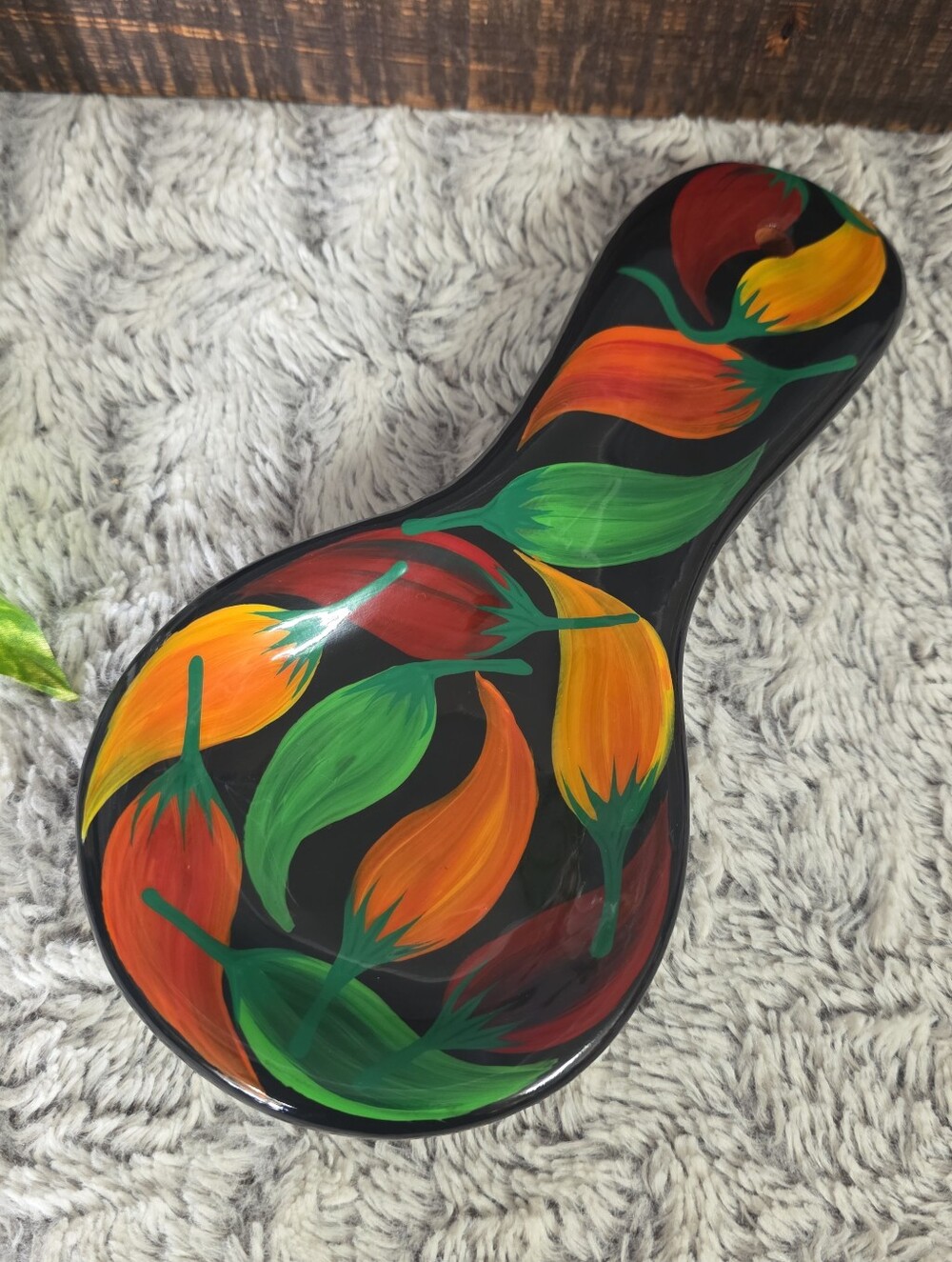 Chili Pepper Spoon Rest Southwest Kitchen Decor Painted Terra Cotta Clay